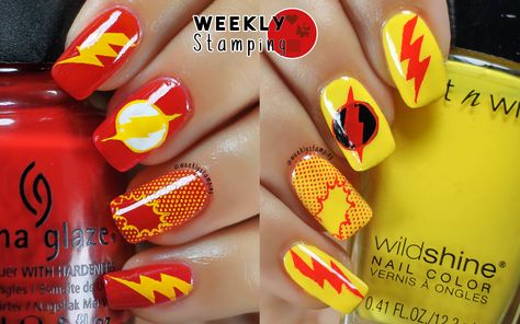 Nail Stamping: DC Comics The Flash vs Reverse Flash (Professor Zoom). Fab ur nails Fun 11, Bundle Monster & Born Pretty The Flash Vs Reverse Flash, Professor Zoom, Comic Nail Art, Superhero Nails, Marvel Nails, Makeup Birthday, Flash Vs, Nails Birthday, Reverse Flash