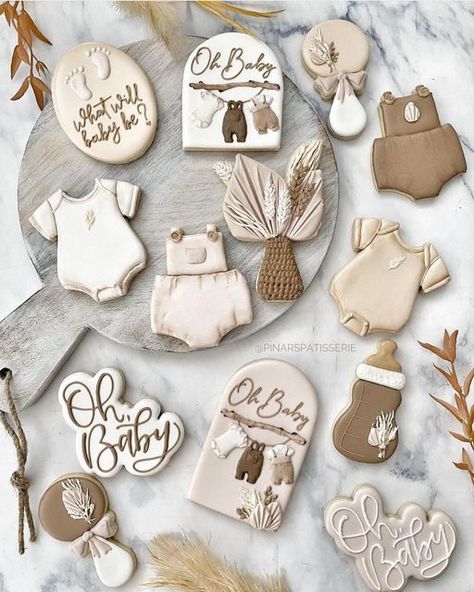 👱🏽‍♀️Amanda │ Night Owl Icing® on Instagram: "Oh, baby! Gorgeous set by Pinar @pinarspatisserie 🖤🖤🖤 My talented friend used her Short Sleeved Baby Onesie, and the Pampas Grass Vase from her Autumn Vibes class set!! . . . . . . . . . . . . . . . . #Sugarcookiesofinstagram #instacookies #customcookies #edibleart #cookiedecorating #customsugarcookies #talentedcookiers #decoratedcookies #sugarcookies #royalicingcookies #cookieartist #cookieoftheday #cookiesofinstagram #instacookie #cookiecutter Pampas Gender Reveal Decor, Gender Reveal Sage Green, Gender Reveal Ideas For Party Boho, Boho Baby Shower Cookies Boy, Boho Gender Reveal Cookies, Gender Reveal Ideas For Party Neutral, Pampas Baby Shower Decor, Boho Gender Reveal Cake, Gender Neutral Cookies