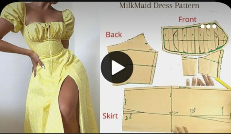 Milkmaid Dress Pattern, Princess Cut Blouse Design, Dress Pattern Sewing, Bodycon Dress Pattern, Basic Bodice, Bustier Pattern, Circle Skirt Pattern, Waistline Dress, Cocktail Dress Yellow