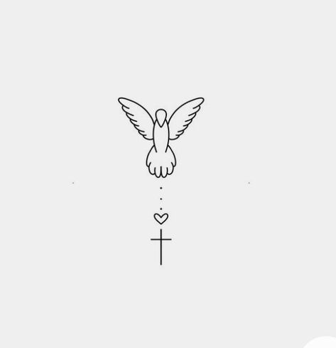 Small Dove Tattoos, Faith Tattoo Designs, Saint Tattoo, Cross Tattoo On Wrist, Catholic Tattoos, Dove Tattoo Design, Tattoo Catalog, Dove Tattoos, Minimalist Tattoo Ideas