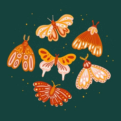 Fall Butterfly Aesthetic, Moth Digital Art, Easy Moth Painting, Cute Moth Illustration, Simple Moth Painting, Posca Butterfly, Moth Mural, Cute Butterfly Illustration, Moth Drawing Simple