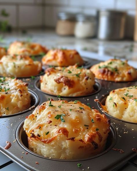 Mashed Potato Puffs, Potatoes Dishes, Gratin Recipes, Casserole Kitchen, Potato Puffs, Potato Muffins, Cheesy Mashed Potatoes, Hashbrown Recipes, Potato Recipes Side Dishes