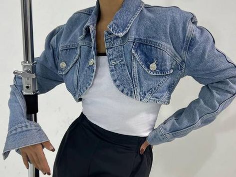 29 Cool Fall Fashion Items to Shop Right Now | Who What Wear Denim Bolero Jacket, Cropped Denim Jacket Outfit, Denim Shrug, Cropped Jacket Outfit, Oversized Poplin Shirt, Demin Jacket, Pixie Market, Jean Jacket Outfits, Denim Jacket Outfit