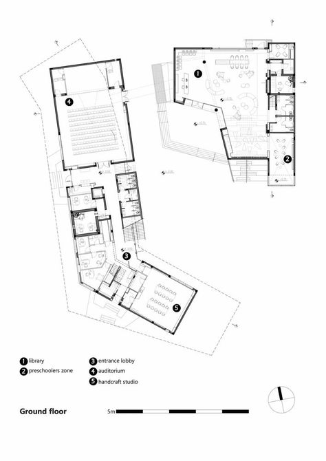 Gallery of Rehovot Community Center / Kimmel Eshkolot Architects - 24 Community Center Plan Architecture, Community Centre Floor Plan, Visitor Center Floor Plan, L Shaped Architecture, Community Centre Plan, Community Center Plan, Gallery Floor Plan, Community Center Design, Gallery Plan