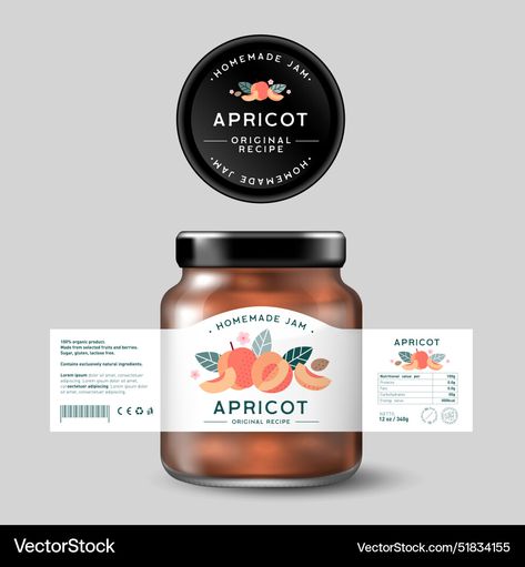 Jam Labels Design, Glass Jar Label Design, Apricot Illustration, Jam Label Design, Jam Jar Labels, Jam Label, Design Label, Apricot Jam, Homemade Jam