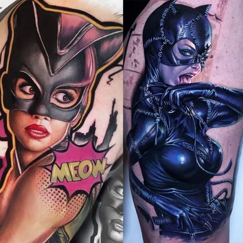 Full Body Cat Tattoo, Cat Woman Tattoo, Catwoman Tattoo, Tattoos Inspo, Realism Tattoos, Tattoo Design Tattoo, Batman Tattoo, Woman Tattoo, Magic Tattoo