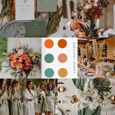 warm summer wedding color pallete 3 Color Wedding Palette, Burnt Orange Weddings Summer, March Color Palette Wedding, Summer Colours Wedding, Terracotta Color Palette Wedding Summer, Late March Wedding, Late Summer Colour Palette, Summer Farm Wedding Colors, Botanical Wedding Theme Color Palettes