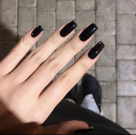 Black Shirt Square Nails, Tapered Square Black Nails, Goth Square Nails, Black Nails Square Long, Black Nails Square Medium, Black Nails Long Square, Black Square Nails Long, Black Nails Aesthetic Dark, Black Tapered Square Nails