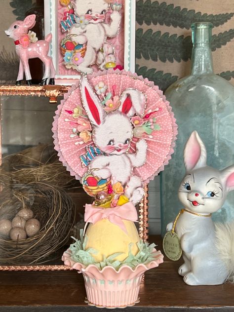 Vintage Easter, Kitsch, retro Easter decor, handmade gifts, Easter art, Easter plastic Basket, Nut Cup, Easter bunny, handmade Spool Art, Vintage Millinery Flowers, Vintage Easter Bunny, Vintage Easter Cards, Rustic Easter, Retro Easter, Easter Craft Decorations, Plastic Basket, Easter Home Decor