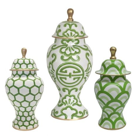 New Palatino ginger jar. Arrives early September . Offering this item for pre-order. We love its nod to a romantic past. The design is painted in exquisite greens and it blends nicely with our other patterns The jar is 12" high (13" with finial) Made of cast metal Pls note, this item will ship in September. We are taking pre-orders. Green Ginger Jars, Assisted Living Homes, Chinoiserie Decor, Dana Gibson, Chinoiserie Decorating, The Jar, Assisted Living, Green Decor, Green Rooms