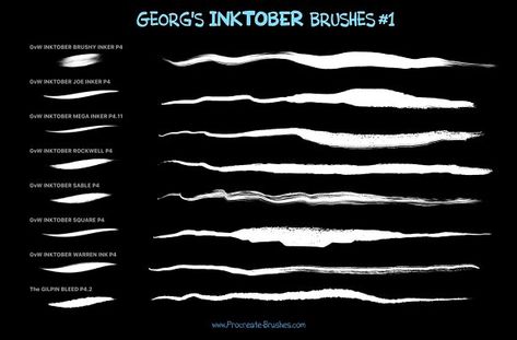 45+ INKTOBER Procreate Ink Brushes by Georg's Procreate Brushes on @creativemarket Procreate Ink Brushes, Procreate Resources, Procreate Brushes Download, Ibispaint Brushes, Brush Codes, Brush Procreate, Free Procreate, Oval Brush, Procreate Brushes Free