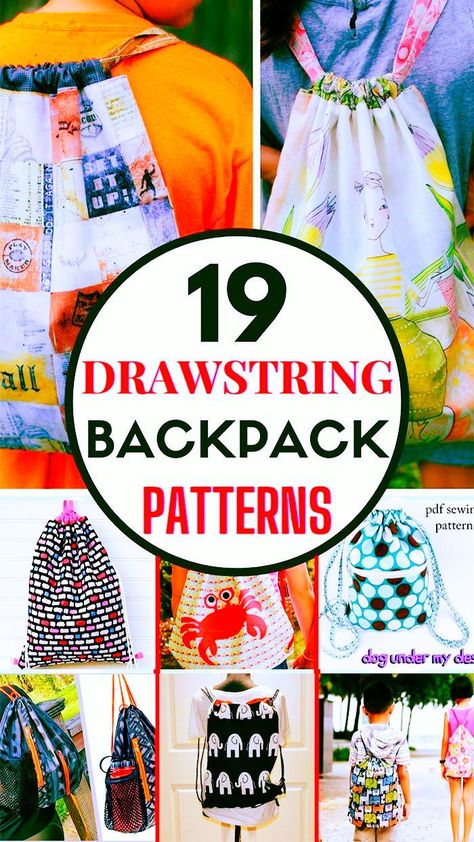 Learn how to sew a drawstring backpack with this collection of 19 tutorials and sewing patterns. A DIY drawstring backpack is an easy sewing project that’s ideal for beginners. A drawstring bag is quick and easy to make and creates a cute backpack that’s versatile and perfect for anyone as a grab-and-go bag. Check out this collection of 19 different drawstring backpack patterns and styles to find the right one for you. Drawstring Backpack Tutorial, Drawstring Backpack Pattern, Backpack Patterns, Backpack Pattern Sewing, Backpack Sewing, Backpack Tutorial, Diy Backpack, Simple Backpack, Backpack Pattern