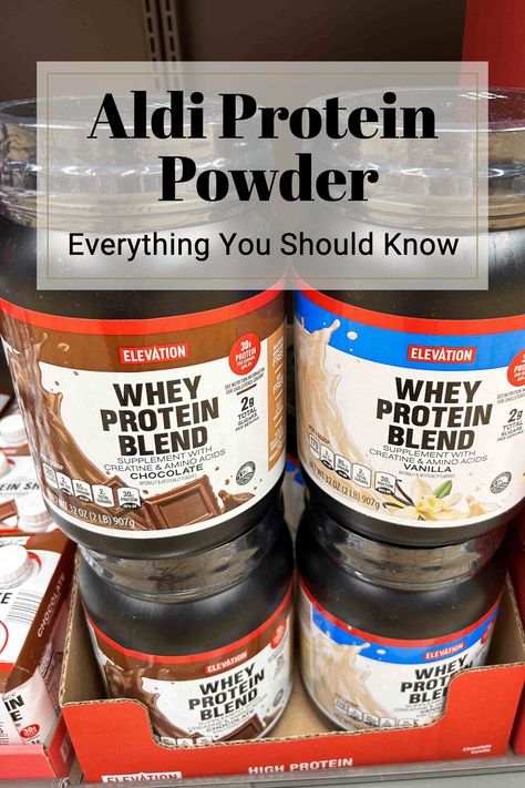 Aldi sells a whey based protein powder in chocolate and vanilla flavors under the name Elevation by Millville. Aldi protein powder is sold all year long. Best Chocolate Protein Powder, Vanilla Whey Protein Recipes, Chocolate Protein Recipes, Premier Protein Powder, What Is Whey Protein, Best Tasting Protein Powder, Healthiest Protein Powder, Natural Protein Powder, Unflavored Protein Powder