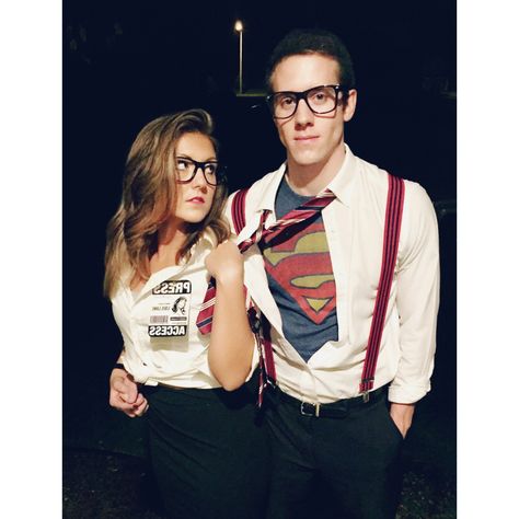 Clark Kent and Lois Lane #Halloween2016 #Costumeideas #Couplescostume #DIY #lastminutecostume Super Man And Lois Lane, Super Man And Lois Lane Costume, Clark Kent And Lois Lane Costume, Superman And Lois Lane Costume, Lois Lane Costume, Clark Kent Costume, Clark Kent And Lois Lane, Clark Kent Lois Lane, Cool Couple Halloween Costumes