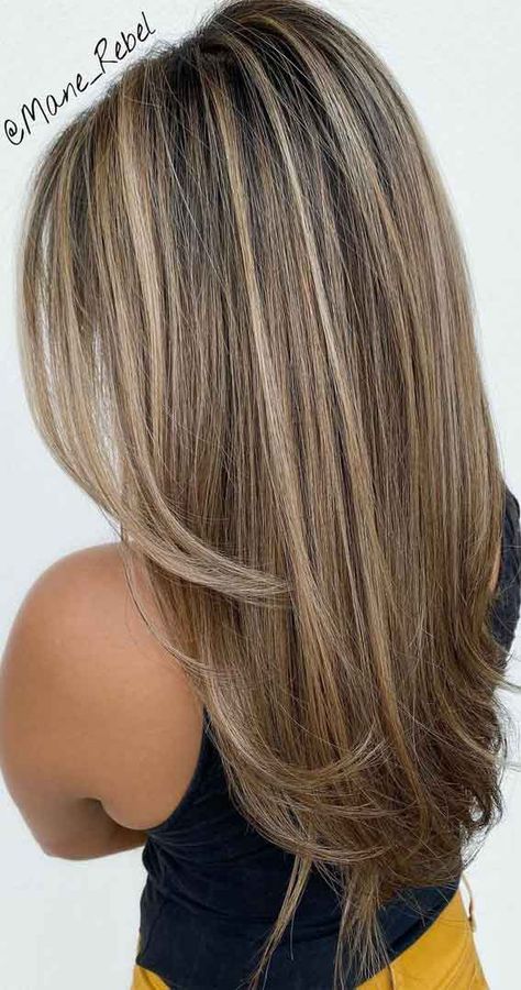 Short Hair With Layers Mid Length Trending Hairstyles, Medium Highlights On Dark Hair, Hair Highlights With Layers, Mid Back Length Hair Styles, Balayage Hair Layers Mid Length, Hair Color Ideas Mid Length, Mid Length Haircut With Bangs Straight, Layers For Medium Length Hair With Highlights, Hair Lengths Mid Length