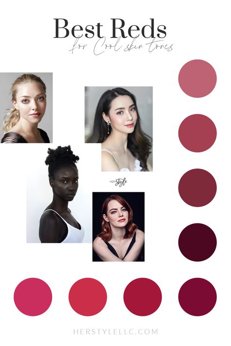 Cool Skin Tone Lipstick, Clothing For Cool Skin Tones, Red Lipstick Cool Skin Tone, Cool Summer Red Lipstick, Cool Winter Red Hair, Lipstick Colors For Cool Skin Tones, Lipstick For Winter Skin Tone, Red For Soft Summer, Cool Tone Red Lipstick