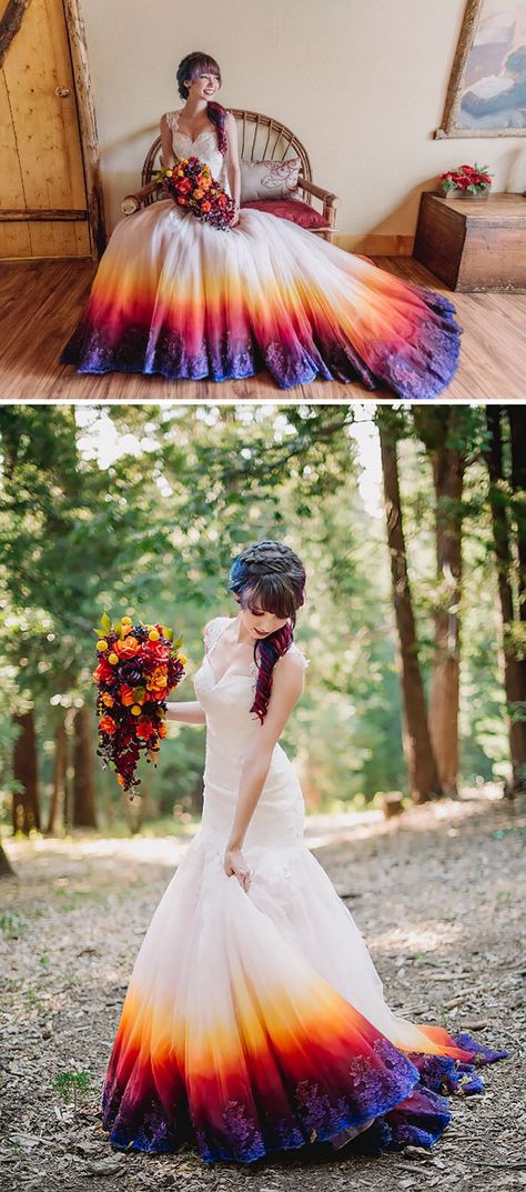 Wish I would've gotten this done to my dress!!!!! Dip Dye Wedding Dress, Dye Wedding Dress, Boda Mexicana, A Wedding Dress, فستان سهرة, Wedding Dress Trends, Dip Dye, Fancy Dresses, Dream Dress