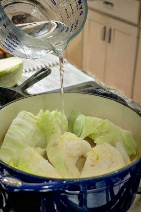 Caboose is stovetop cooked cabbage, potatoes, onions and bacon. It's a recipe that is cheap, easy, and delicious. And, it requires minimal prep time on your part. #cabbage #cookedcabbage #stovetopcookedcabbage #potatoes #bacon #cheap #easy #delicious #frugal #budgetfriendly Ham Boiled Dinner, Ham Dinner Side Dishes, Cooked Cabbage Recipes, Potatoes And Bacon, Cabbage Potatoes, Boiled Cabbage, Boiled Dinner, Cabbage Casserole Recipes, Vegetable Stir Fry Recipe