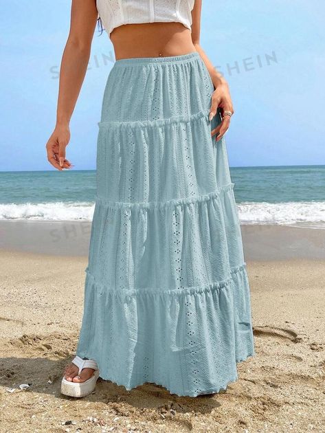 SHEIN WYWH Women's Summer Solid Color Multi-Layered Ruffled Hem Long Holiday Skirt | SHEIN USA Beach Skirts, Holiday Skirt, Ruffle Hem Skirt, Holiday Skirts, Skirts Long, Long Holiday, Beach Skirt, Women Skirts, Fashion Gallery