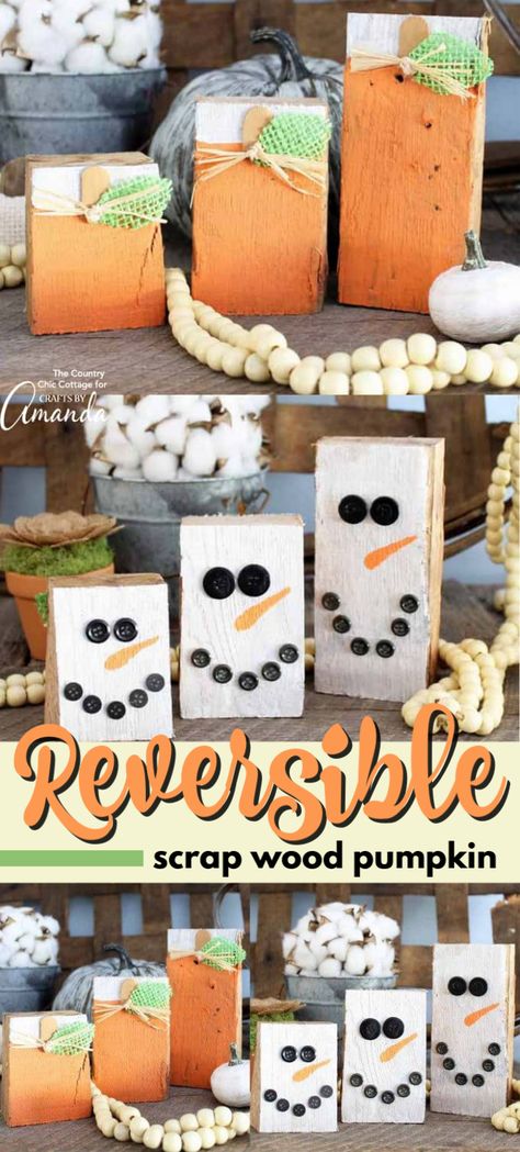 Snowman Pumpkin Reversible Wood, Fall And Winter Crafts For Adults, Diy Projects For Fall, Pumpkin Snowmen, Winter Wood Crafts, Senior Crafts, 4h Projects, Halloween Wine Bottles, Autumn Diy