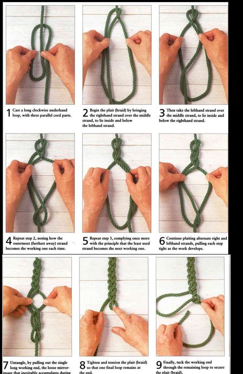 braid with one rope - I can see some jewelry/bracelet applications How To Braid, Spool Knitting, Rope Diy, Paracord Knots, Knot Braid, Paracord Projects, Jewelry Knots, Crochet Rope, Rope Crafts