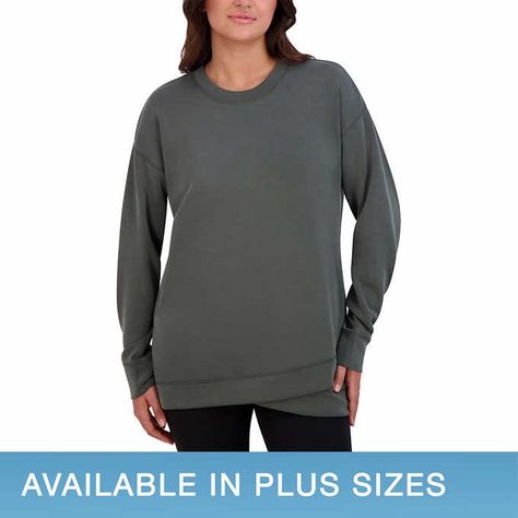 Colors: Green Crew Neck Side Pockets Scuba Fabric With Sandwash Finish Drop Shoulder Cross Over Hem Winter Tunic, Pocket Tunic, Suede Tops, Cozy Tops, Scuba Fabric, Boho Tunics, Women Tunic Tops, Colors Green, Urban Chic