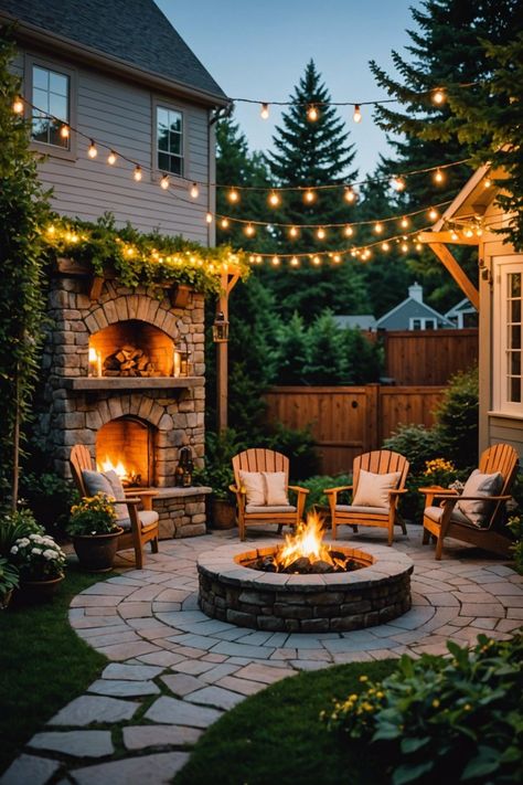 Backyard Round Fire Pit Ideas, Triangle Shaped Backyard Design, Back Patio Pavers Backyard Ideas, Backyard With Gazebo Ideas, Outdoor Living Design Backyard Ideas, Dog Backyard Ideas Landscaping, Whimsical Front Yard, Tiny Garden Ideas Backyards, European Backyard Ideas