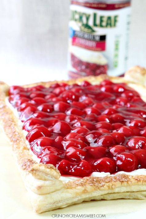 Cherry Cream Puff Pastry Tart for easy holiday entertaining. Cherry Pastry, Cream Puff Pastry, Puff Pastry Recipes Dessert, Puff Pastry Cream Puffs, Pastries Recipes Dessert, Puff Pastry Desserts, Easy Holiday Desserts, Puff Pastry Tart, Cherry Desserts