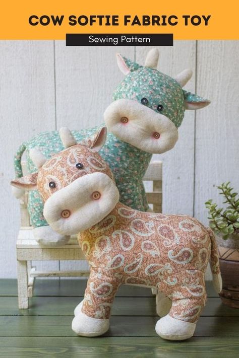 Beginner Sewing Projects Easy Stuffed Animal, Sewing Patterns For Animals, Fabric Cow Pattern Sewing, Cow Sewing Projects, Stuffed Horse Sewing Pattern, Diy Stuffed Cow Sewing Pattern, Cow Sewing Pattern Stuffed, Cow Sewing Patterns Free, Free Sewing Animal Patterns