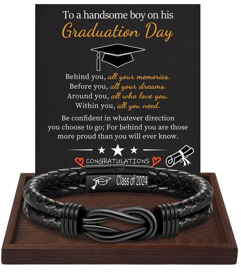 PRICES MAY VARY. To a handsome teen boys: This cool leather bracelet for men is designed for most age of graduates, which can be graduation gifts for him 2024 , graduation gifts 2024 high school, 8th grad graduation gifts, college graduation gifts for him, masters degree, middle school, etc. Size of graduation bracelet for him: This mens bracelet leather have 3 sizes of 7.5in, 8.3inch and 9inch, which will fit most wrist.High school graduation gifts,graduation gifts 2024,masters degree graduatio Masters Degree Graduation, Graduation Gifts For Guys, Degree Graduation, Boy Graduation, Graduation Bracelet, Best Graduation Gifts, Leather Bracelet For Men, Knot Jewelry, Presents For Boys