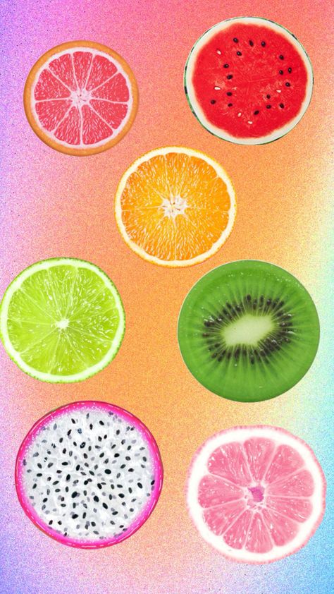 #fruit #rainbow #preppy Fruit Asethic Wallpaper, Preppy Fruit Wallpaper, Summer Fruit Wallpaper Iphone, Preppy Vibrant Wallpaper, Citrus Fruit Wallpaper, Fruit Rainbow, Preppy Wallpaper, Pretty Wallpaper Iphone, Wallpaper Iphone