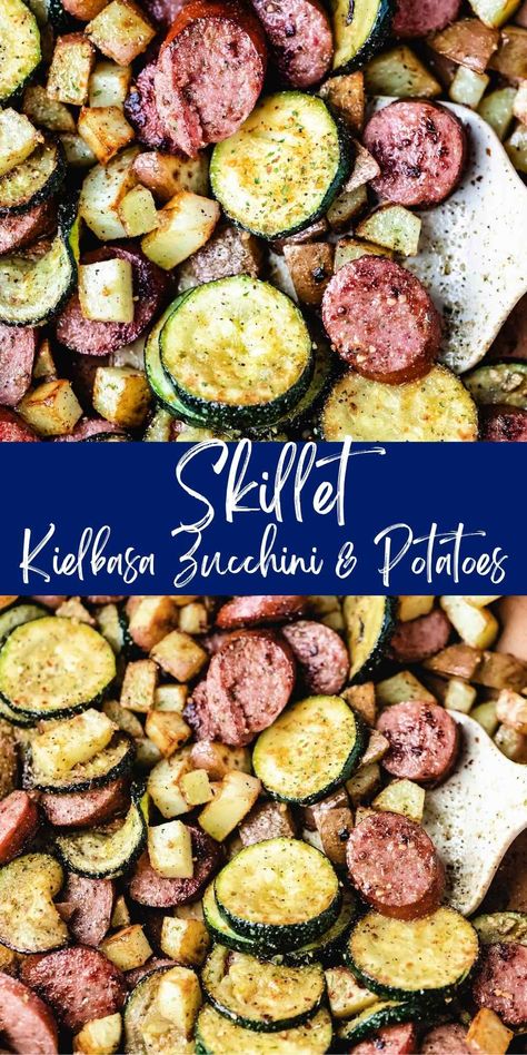 Sausage Potato Zucchini Skillet, Dinner Kielbasa Recipes, Dinners With Smoked Sausage Kielbasa, Skillet Sausage And Zucchini, Kielbasa And Zucchini Sheet Pan, Cheap Healthy Quick Meals, Zucchini Kielbasa Recipes, Potatoes Zucchini Recipes, Zucchini And Kielbasa Recipes