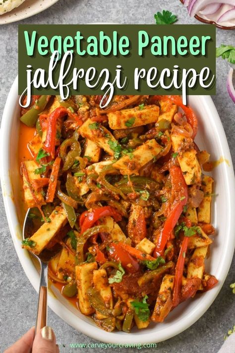 Vegetable Paneer Jalfrezi is a simple Indian Vegetarian side dish made with vegetables, paneer and Indian spices. This easy paneer recipe is made in just 15 minutes and tastes best paired with warm rotis or paratha. Paneer Jalfrezi, Vegetable Jalfrezi, Mix Vegetable Recipe, Indian Dinner Recipes, Curry Recipes Vegetarian, Paneer Dishes, Indian Dinner, Curry Recipes Indian, Vegetarian Curry