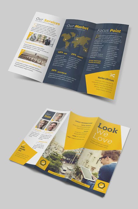 Business Trifold Brochure Template Modern Brochures, Marketing Presentation, Professional Brochure, Trifold Brochure Design, Proposal Design, Marketing Brochure, Business Cards And Flyers, Fold Brochure, Company Brochure