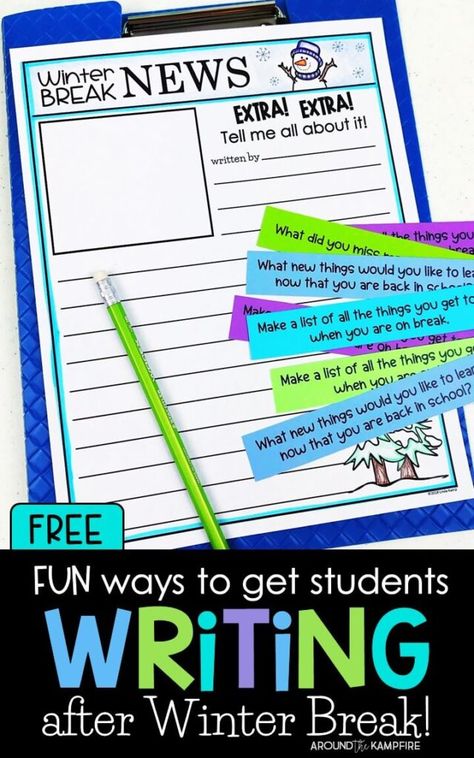 These FREE after Winter Break writing activities are a fun way to get kids writing all about it when they return to school in January. The download includes publishing pages and journal writing prompts students can use after Fall, Spring and Winter break so you’re set for the whole year! #classroom #2ndgrade #firstgrade #writing #3rdgrade Return From Winter Break Activities Middle School, New Years Writing First Grade, New Years Writing Activity, January Writing Prompts, Winter Writing Activities, January Journal, January Writing, Winter Writing Prompts, Winter Break Activities