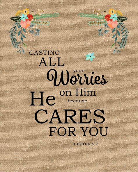 .Worry gives birth to problems that don't even exist. Thrust your concerns on the Lord. Cast Your Worries On The Lord, Cast Your Cares On The Lord, Jesus Verses, Peaceful Thoughts, Cast All Your Cares, Cast Your Cares, 1 Peter 5, Beautiful Verses, Verse Cards