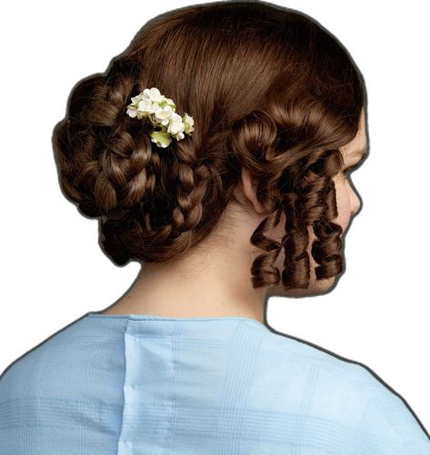 1830s Hairstyles Women, Early 19th Century Hairstyles, Regency Hairstyles For Curly Hair, Christmas Carol Hairstyles, 1810 Hairstyles, 1820s Hairstyles, 1830s Hairstyles, 1840s Hairstyles, Pioneer Hairstyles