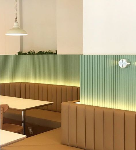 Cafe Banquette, Banquette Lighting, Millwork Design, Pasta Restaurant, Tiong Bahru, Built In Sofa, Curved Bench, Built In Furniture, Banquette Seating