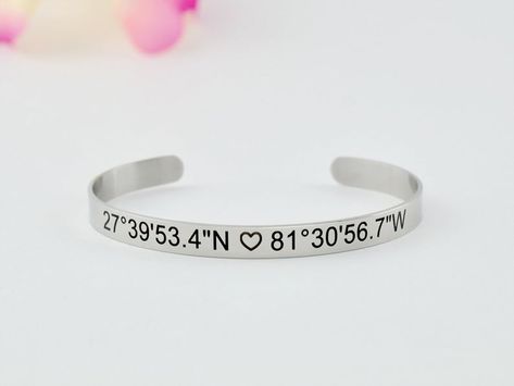 Coordinates Stainless Steel Cuff Bracelet Latitude Longitude | Etsy Nerd Rings, Latitude Longitude, Sorority Sisters, Gift For Couples, Metal Bands, Book Lovers Gifts, Sister Gifts, Custom Rings, Meaningful Gifts