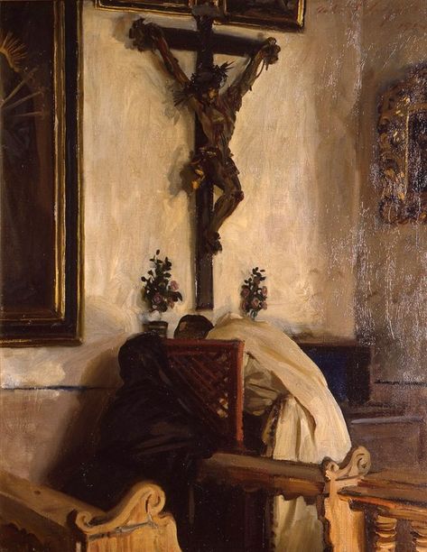 The Confession / La Confesión // John Singer Sargent // The Art Complex Museum // #Sacrament #reconciliation #penance #priest #crucifix John Sargent, Roman Catholic Art, Catholic Artwork, The Confession, Catholic Pictures, Catholic Images, Bride Of Christ, John Singer Sargent, American Painting