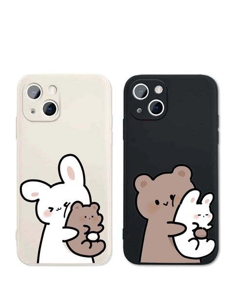 2pcs Couple Cartoon Rabbit & Bear Pattern Phone Case | SHEIN USA Mobile Cover For Couples, Cute Couple Phone Cases, Matching Phone Cases For Couples, Matching Phone Cases Bff, Couple Phone Cases, Best Friend Cases, Matching Iphone Case, Case Iphone Couple, Casetify Iphone Case