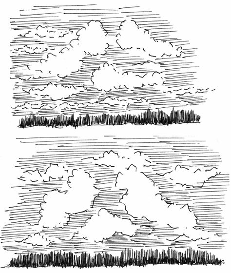 drawing clouds How To Draw Sky, Drawing Clouds, Sketch Cloud, Drawing In Pen, Sky Drawing, Drawing Sky, Rendering Drawing, Ink Drawing Techniques, Pen And Ink Drawings