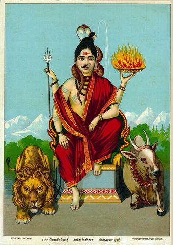 Indian Masters - Raja Ravi Varma Press - Ardhanari Nateshwar Shiva Parvati - Oleograph Print by Raja Ravi Varma | Buy Posters, Frames, Canvas & Digital Art Prints | Small, Compact, Medium and Large Variants Art Krishna, Ravi Varma, Raja Ravi Varma, Shiva Parvati Images, Hinduism Art, Vedic Art, Om Namah Shivaya, Shiva Shakti, Shiva Art