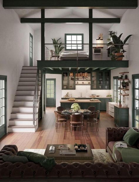 Small City Apartment, Loft Homes, Bnb Ideas, Barndominium Interior, Loft House Design, Casa Loft, Interior Design Renderings, House Loft, Small Loft