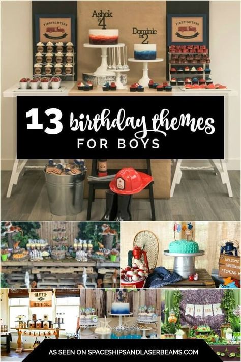 13 Birthday Themes for Boys Birthday Theme Ideas For Boys, Boy Birthday Party Ideas, Fishing Baby, Firefighter Baby, 13 Birthday, Boy Birthday Party Themes, Kids Themed Birthday Parties, Party Themes For Boys, Birthday Themes For Boys