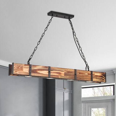 Gracie Oaks Breiden 4 - Light Kitchen Island Linear LED Pendant & Reviews | Wayfair Wood Kitchen Island, Kitchen Island Chandelier, Kitchen Island Linear Pendant, Light Kitchen Island, Island Pendant Lights, Kitchen Island Lighting Pendant, Light Kitchen, Kitchen Island Pendants, Wood Lamps