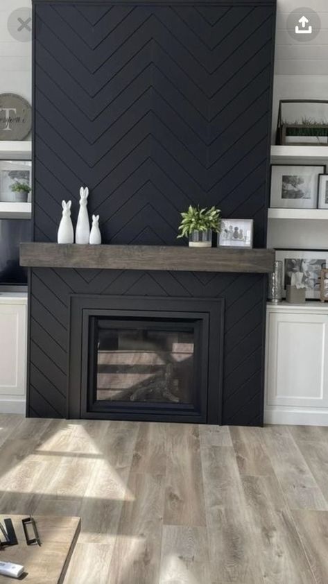 15 Black Shiplap Fireplace Ideas for a Moody Vibe - Nikki's Plate Bedroom Basement, Shiplap Fireplace, Bar Basement, Fireplace Built Ins, Living Room Decor Fireplace, Accent Walls In Living Room, Fireplace Remodel, Home Fireplace, Fireplace Makeover