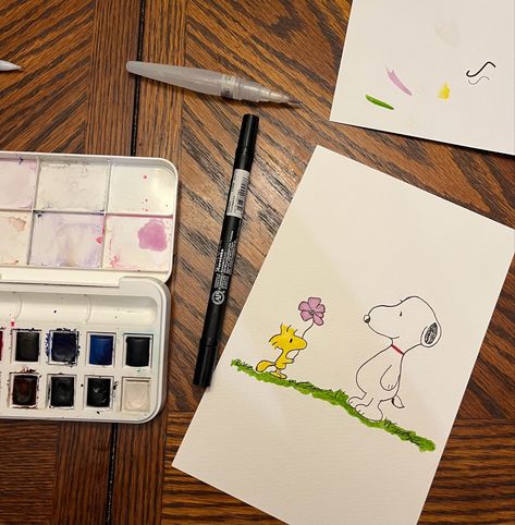 #watercolor #snoopy #woodstock #peanuts #painting #drawing #cartoon Snoopy Watercolor, Peanuts Painting, Woodstock Peanuts, Snoopy Woodstock, Drawing Cartoon, Painting Drawing, Woodstock, Watercolor Painting, Watercolor Paintings