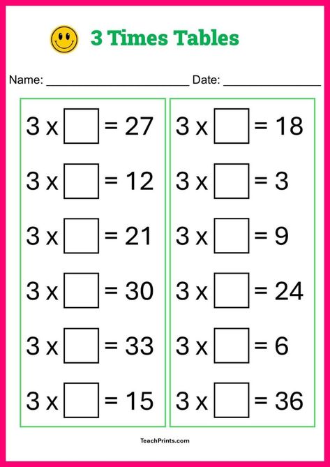 🚀 3 Times Tables Worksheets (Free Printables) 3rd Grade Math Worksheets Multiplication Times Tables, 3 Times Tables Worksheet, Multiplication Table Activities, Free Multiplication Printables, Multiplication Tables Activities, 3 Times Tables, Multiplication Printables, Multiplication Table Printable, Multiplication Practice Worksheets