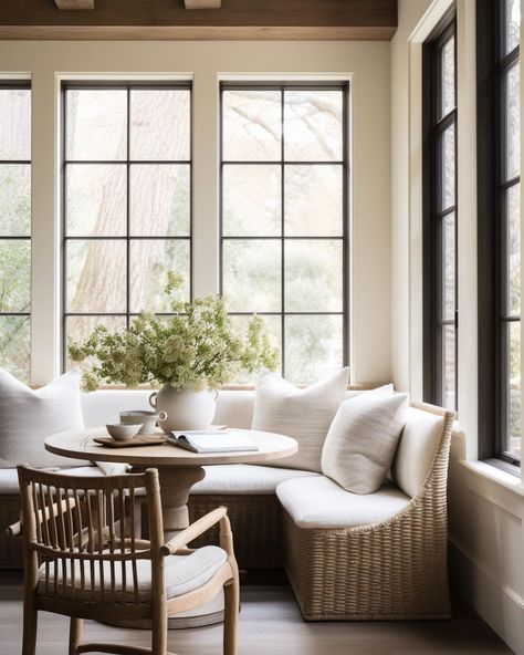 Banquette With Windows, Breakfast Nook With Fireplace, Formal Dining Room And Breakfast Nook, Dining Nook With Windows, Breakfast Nook With Sofa, Breakfast Nook In Front Of Window, Kitchen Corner Ideas Breakfast Nooks, Breakfast Nook Under Window, Small Space Breakfast Nook